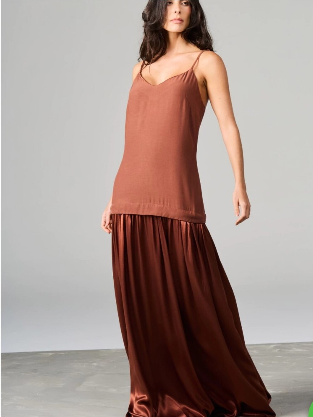 Danilima Brown Crepe Satin Maxi Slip Dress